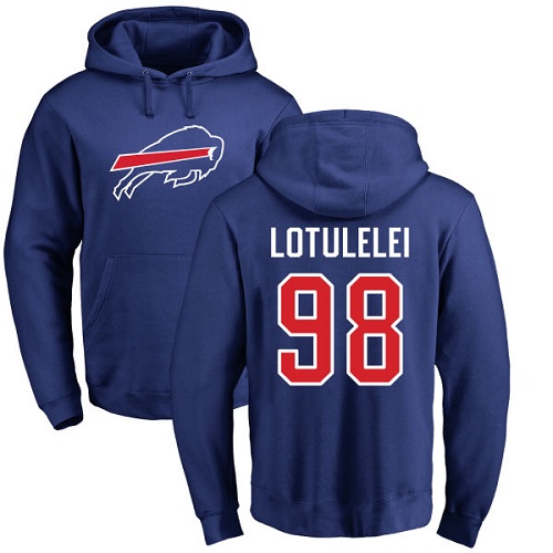 Men NFL Buffalo Bills 98 Star Lotulelei Royal Blue Name and Number Logo Pullover Hoodie Sweatshirt